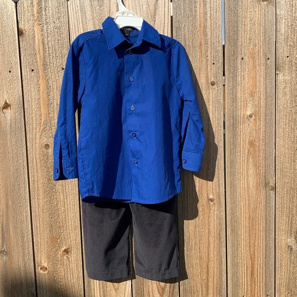 Take 50% OFF- George Royal Blue Button-Up Shirt and Black Pants, Size-4
